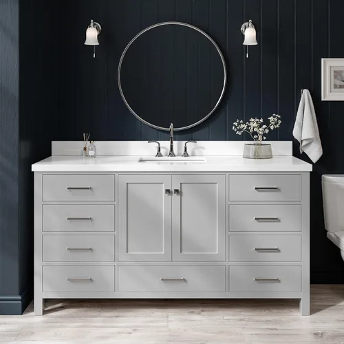 Vista 37 de ARIEL Cambridge - Mueble de baño con lavabo de 42 pulgadas, madera maciza, encimera de cuarzo blanco puro de 1.5 pulgadas, fregadero rectangular