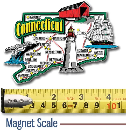 Vista 4 de Connecticut - Juego de imanes estatales de seis piezas de Classic Magnets, incluye 6 diseños únicos, recuerdos coleccionables de goma 3D