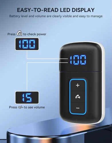 Vista 2 de Receptor Bluetooth 5.3 para automóvil, pantalla LED, cancelación de ruido, adaptador AUX Bluetooth de 0.138 in, receptor de audio inalámbrico