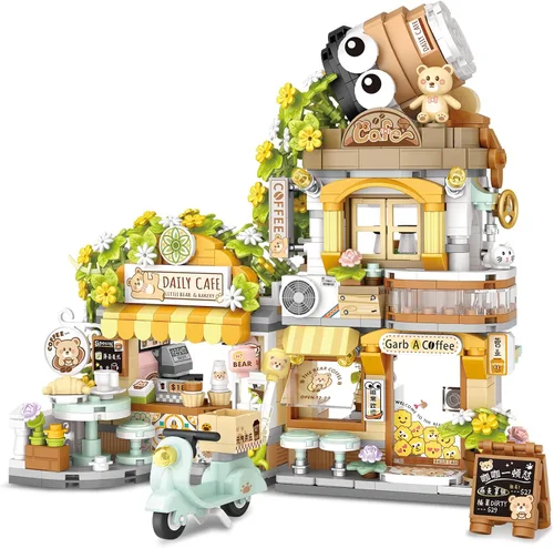 Vista 12 de Street View Cute Cat Shop Mini Bloques de Construcción, Juguetes de Construcción Creativos MOC Set de Construcción de Animales Lindos para Niñas