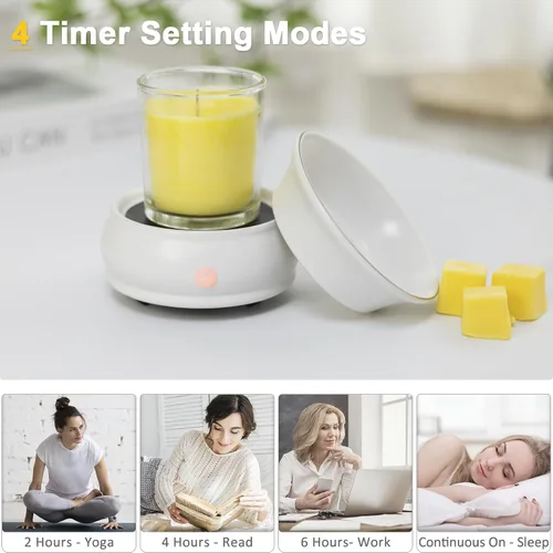 Vista 6 de Calentador de velas con temporizador – Calentador eléctrico de cerámica perfumada para derretir cera 4 en 1, quemador de velas 4 en 1, temporizador