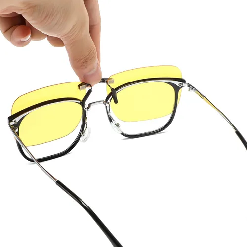 Vista 3 de D Lolylad Clip on Polarized Night Vision Driving Glasses, Over Prescription Glasse - Clip on Compact Non-Flip Up
