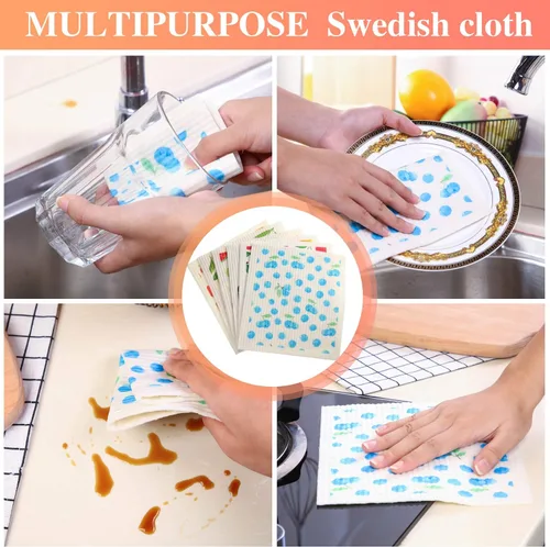 Vista 4 de Patelai Paños de cocina suecos mixtos de frutas reutilizables, absorbentes y de secado rápido, paños de limpieza para cocina, arándano, cereza