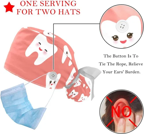 Vista 3 de Rosas - Gorra de trabajo ajustable sin costuras con botones y lazo elástico para mujer