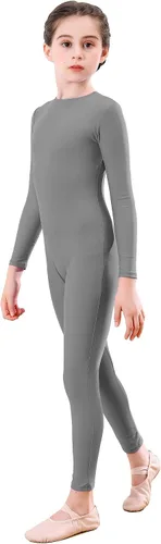 Vista 14 de Unitardo de cuerpo entero con manga larga para niñas, de una pieza, para gimnasia y baile, de licra, para niños Negro