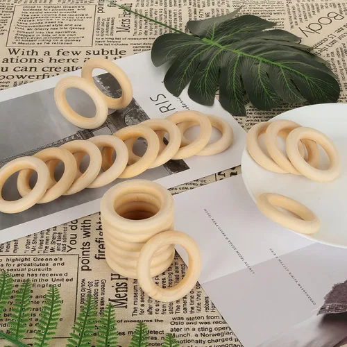 Vista 6 de 100 anillos de madera para manualidades, anillos de madera de 2 pulgadas para manualidades, anillos de madera sin terminar de 2.165 in, naturales