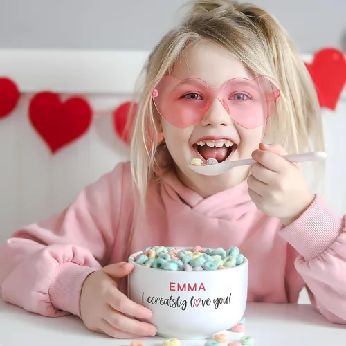Vista 3 de Personalization Universe Cuenco personalizado con texto en inglés "I Cerealsly Love You", de 14 onzas, romántico de San Valentín, cerámica pesada