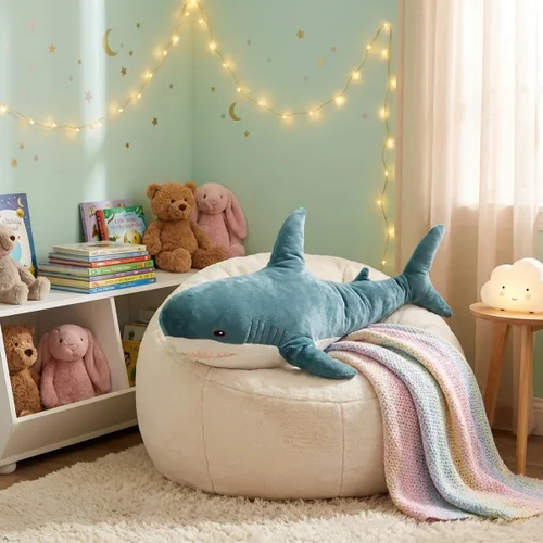 Vista 7 de Peluche de tiburón gigante de 39.4 pulgadas, almohada de tiburón de peluche súper suave y linda, decoración de habitación para niños y niñas, regalo