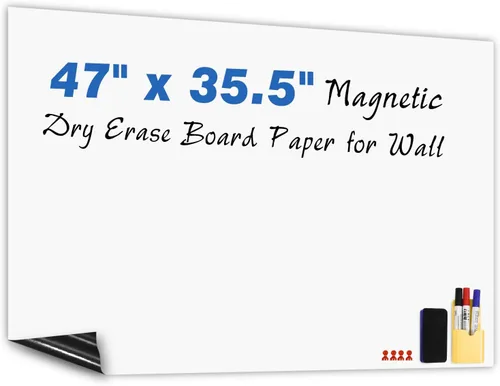 Vista 10 de Adhesivo de Pizarra Blanca Magnética 47"x16.5" Papel de Pizarra Magnética de Borrado en Seco para Adhesivo de Pared Refrigerador Hoja de Pizarra