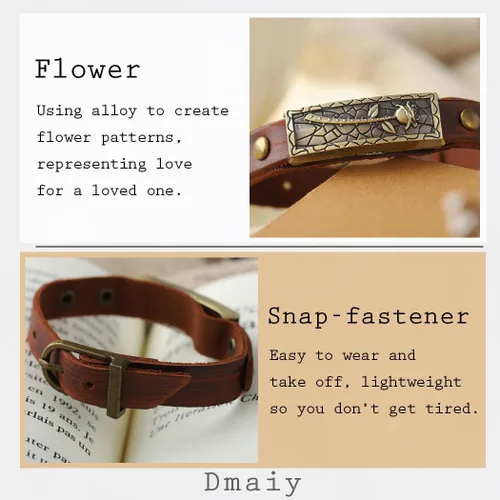Vista 5 de Pulseras de cuero boho vintage marrón pulsera hebilla hebilla rosa pulseras hechas a mano para mujeres y hombres