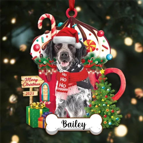 Vista 40 de Akita1 - Adorno personalizado para perro, adorno de perro con nombre personalizado, plano impreso en 2D, acrílico colgante, Papá Noel y perro