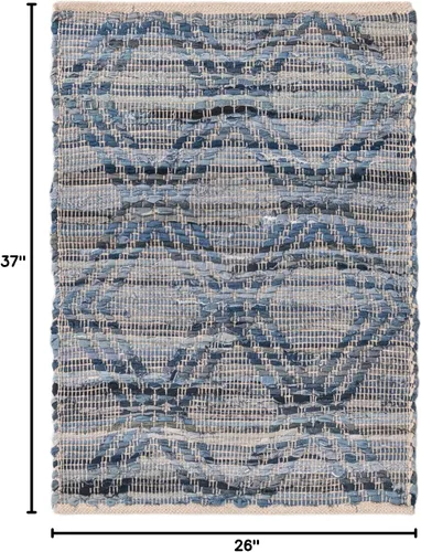 Vista 2 de Unique Loom Chindi Cotton Collection - Alfombra de área - Sally (2 pies 2 pulgadas x 3 pies 1 pulgada, rectangular, azul mezclilla)