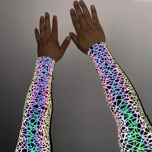 Vista 4 de LZLRUN - Mangas de compresión holográficas reflectantes de arco iris 1 par