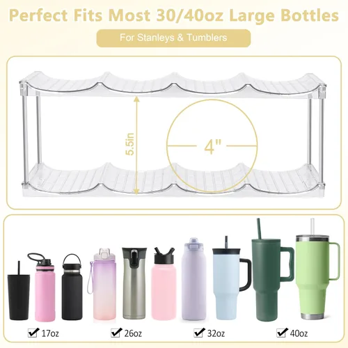 Vista 2 de Organizador apilable de botellas de agua para gabinete, organizador de vasos de acrílico, estante de almacenamiento para Stanley de 40 onzas
