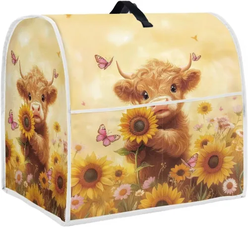 Vista 20 de UNICEU Protector de cubierta de batidora de soporte de cocina con estampado retro de mariposa de girasol, con mango superior, cubierta de polvo