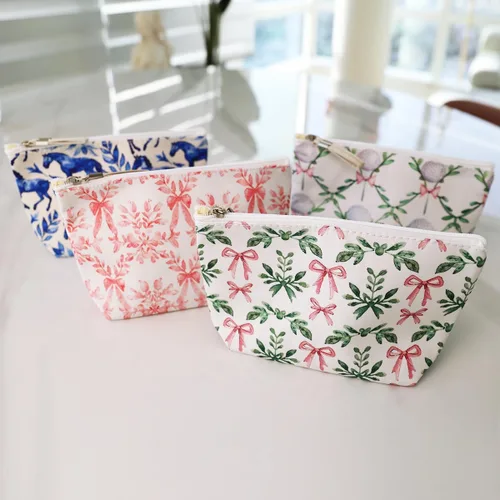 Vista 5 de Bolsa de maquillaje, organizador de viaje, neceser para mujer, pequeña funda de cosméticos para bolso, lindo embrague de almacenamiento de tela
