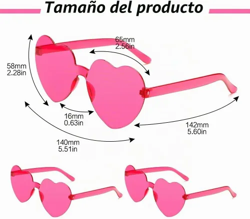 Vista 3 de Lentes de sol con forma de corazón, 2 pares de lentes de sol en forma de corazón, gafas de sol rave para mujeres, regalos de fiesta Paquete de 12