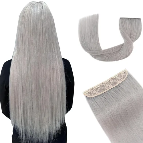 Vista 17 de Extensiones de cabello con clip, cabello humano Remy, extensiones de cabello largo lacio de una pieza con 5 clips, con gancho para colgar
