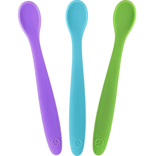 Vista 10 de WeeSprout Cucharas de silicona para bebé, utensilios de alimentación infantil de primera etapa con punta suave, utensilios de cocina flexibles
