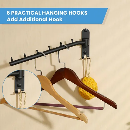 Vista 5 de Percheros para colgar ropa, perchereros de ropa montados en la pared, ganchos para colgar ropa, barras para ropa, ganchos resistentes, plegables