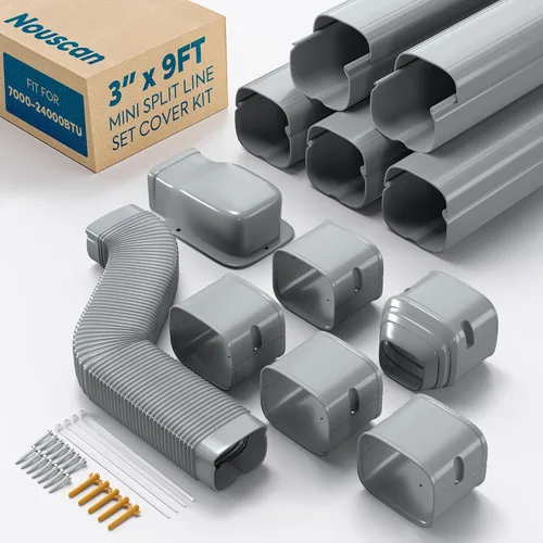 Vista 21 de Juego de cubierta de línea dividida de 3 x 9 pies con conducto flexible, kit de cubierta decorativa de PP para minisplit de polipropileno, cubierta