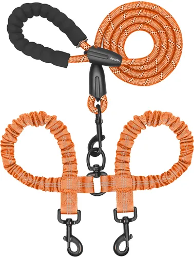 Vista 19 de iYoShop Correa doble para perro, giratoria de 360°, correa para caminar sin enredos con elástico absorbente de golpes para dos perros