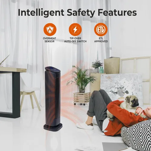 Vista 2 de Comfort Zone Calentador de espacio oscilante de 30 pulgadas con control remoto, calentador de cerámica de alta velocidad de 1500 W para habitaciones