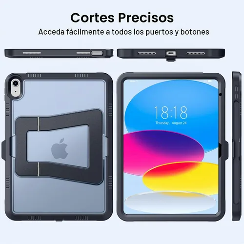 Vista 3 de DTTO - Funda para iPad (A16) 11ª generación de 11 pulgadas y 10ª generación, color negro Funda protectora a prueba de golpes con protector