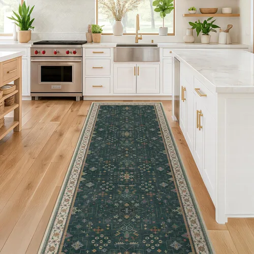 Vista 117 de Hazo Haus – Alfombra pequeña para entrada, cocina o baño, antideslizante con base de goma, resistente a las manchas y a la decoloración, diseño