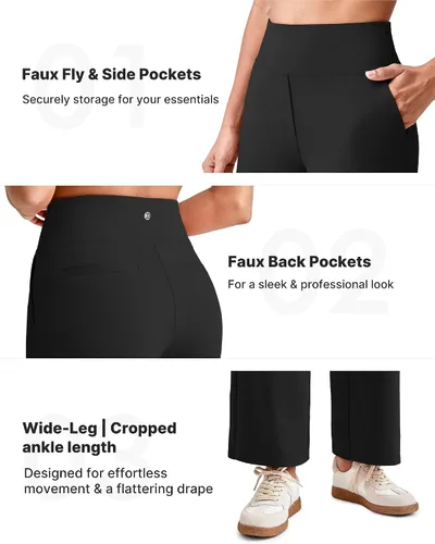 Vista 3 de G4Free EverGoing - Pantalones tobilleros de pierna ancha para mujeres Negro