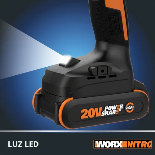 Vista 10 de Worx Nitro - Taladro percutor inalámbrico de 20V de 1/2" con motor sin escobillas, compacto y ligero de solo 6" y 3 libras, compatible con Power