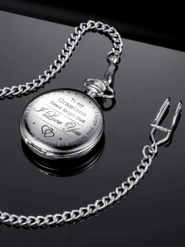 Vista 3 de Hicarer Reloj de bolsillo con texto en inglés "I Love You to Grandson" de parte del abuelo