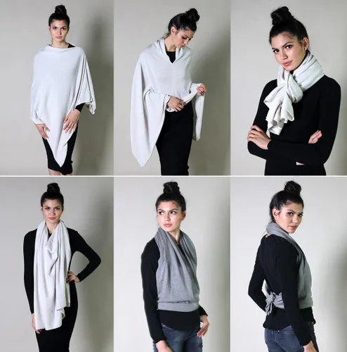 Vista 7 de Suéter de punto Poncho de punto para mujer, algodón orgánico, hilo amoroso, Verde jaspeado