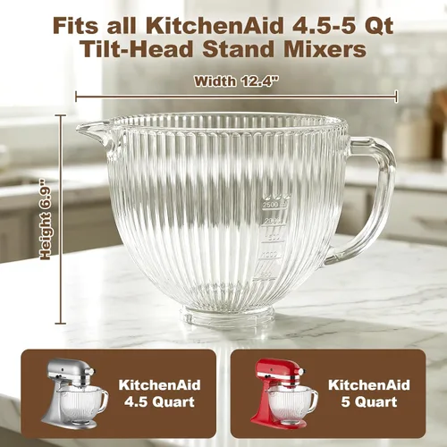 Vista 3 de KitchenAid - Tazón mezclador de vidrio para batidoras de pie inclinable de 4.5 y 5 cuartos de galón, tazón de mezcla de 5 cuartos de galón