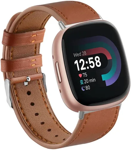 Vista 7 de Compatible con Fitbit Versa 4/3/Sense 2/Sense Bandas de cuero, para mujeres y hombres, correa de repuesto ajustable para Fitbit Versa 4/3/Sense
