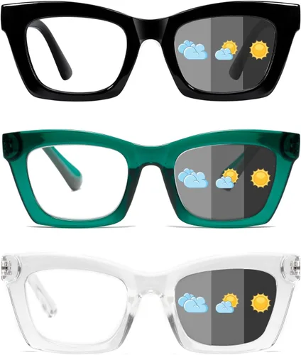 Vista 10 de Hubeye Gafas de lectura progresivas para mujer, estilo Oprah, bloqueo de luz azul, lector cuadrado multifoco