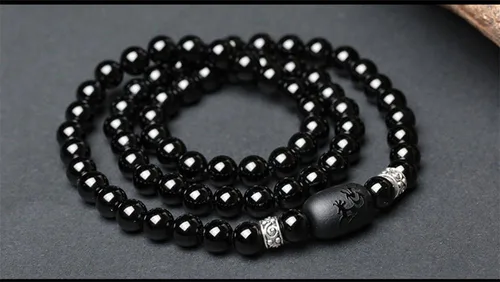 Vista 5 de Pulsera de obsidiana de cristal grabado con dragón o fénix totem cilindro cuentas hombres o mujeres cadena de piedra natural famosa moda 12MM 10MM