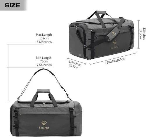 Vista 2 de Eackrola Bolsa de deporte grande para gimnasio, bolsa de viaje con bolsillo húmedo y compartimento para zapatos para hombres y mujeres, 65L, ligera