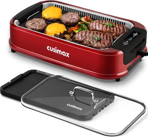 Vista 10 de Parrilla de Interior, CUSIMAX Parrilla Sin Humo de Interior, Parrilla Eléctrica Plancha de 1500W BBQ Coreana con Pantalla Inteligente LED y Tapa