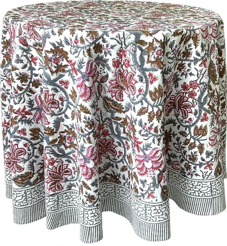 Vista 45 de ATOSII Amalfi - Mantel redondo de verano 100% algodón, estampado en bloques, para comedor, bodas, exteriores, fiestas, I Grand Millenial Farmhouse