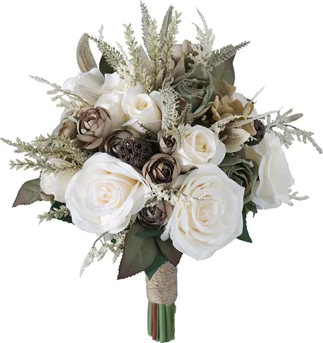 Vista 12 de MOJUN Juego de ramo de dama de honor, ramillete de muñeca, para novio, flores de boda de rosas artificiales para ceremonia de boda, aniversario