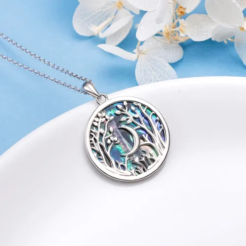 Vista 4 de DAOCHONG Collar con colgante de naturaleza de plata de ley, árbol de luna de bosque, collar de árbol de la naturaleza, regalo para amantes