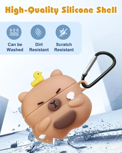 Vista 4 de Joyleop Funda para Airpods Pro 3 – Linda funda divertida para mujeres, niñas y niños 3D Kawaii Capybara Oso Diseño de dibujos animados Funda