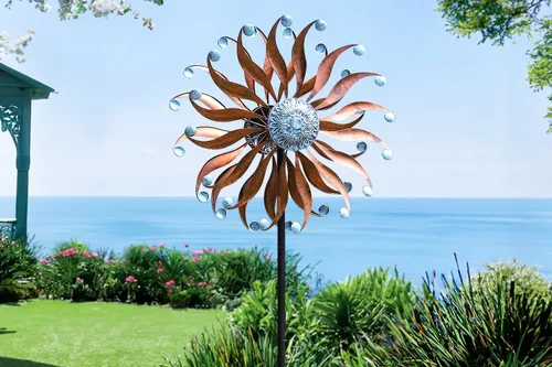 Vista 7 de LimeHill Molinillos de viento grandes de metal para exteriores para patio y jardín, esculturas de viento cinéticas y molinillos con estaca