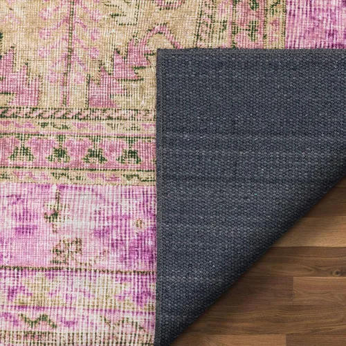 Vista 5 de Well Woven Nile Gila - Alfombra de área lavable a máquina, medallón bohemio vintage, rosa oriental, tejido plano, envejecido, 7 pies 7 pulgadas x 9