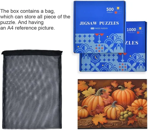 Vista 7 de Pumpkin Fall Jigsaw Puzzles 500 Pieces for Adults with Mesh Storage Bag 2011860