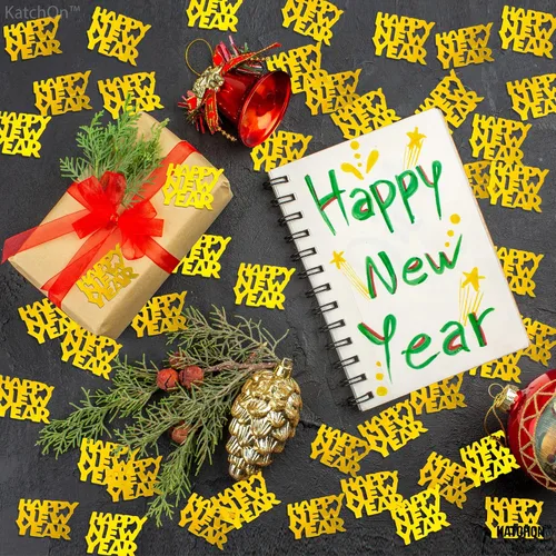 Vista 6 de KatchOn, Confeti dorado de feliz año nuevo, 1.8 onzas, paquete de 500 Confeti de Nochevieja, suministros de fiesta de Año Nuevo 2026