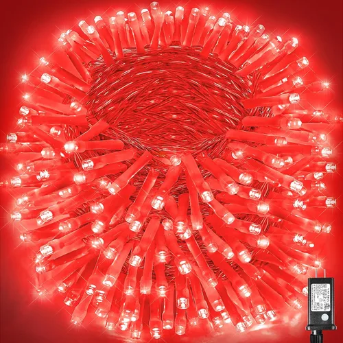 Vista 39 de Guirnalda de luces navideñas con 100 LEDs, tira de 33 pies, 8 modos, conectable, impermeable, parpadeante, con temporizador y memoria, para Azul
