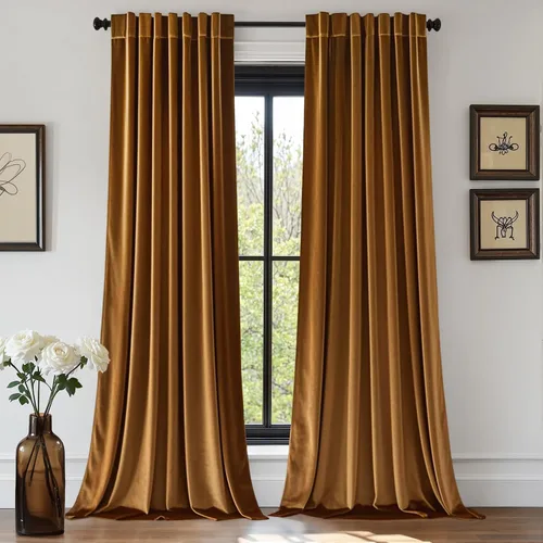 Vista 16 de EMEMA Cortinas de terciopelo negro, 2 paneles de 40 x 63 pulgadas de largo, bolsillo trasero para barra