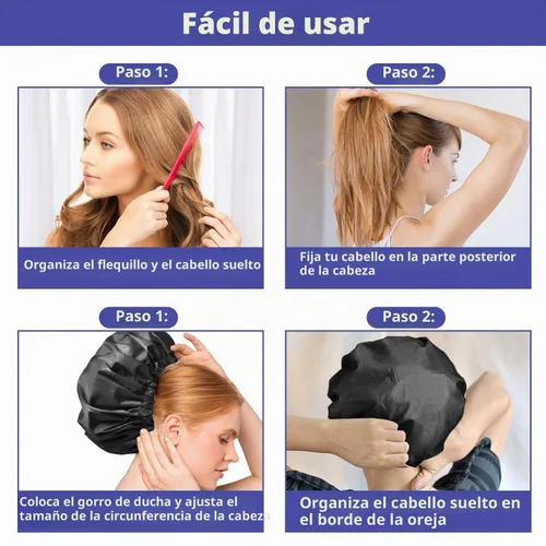 Vista 5 de 1 gorro de ducha, extra grande y ajustable de doble capa para mujer negro (1 pcs Black)
